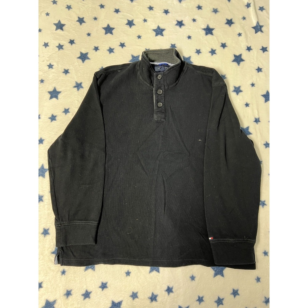 Tommy Hilfiger Men's Henley Pullover Sweater Size XXL Black Long Sleeve